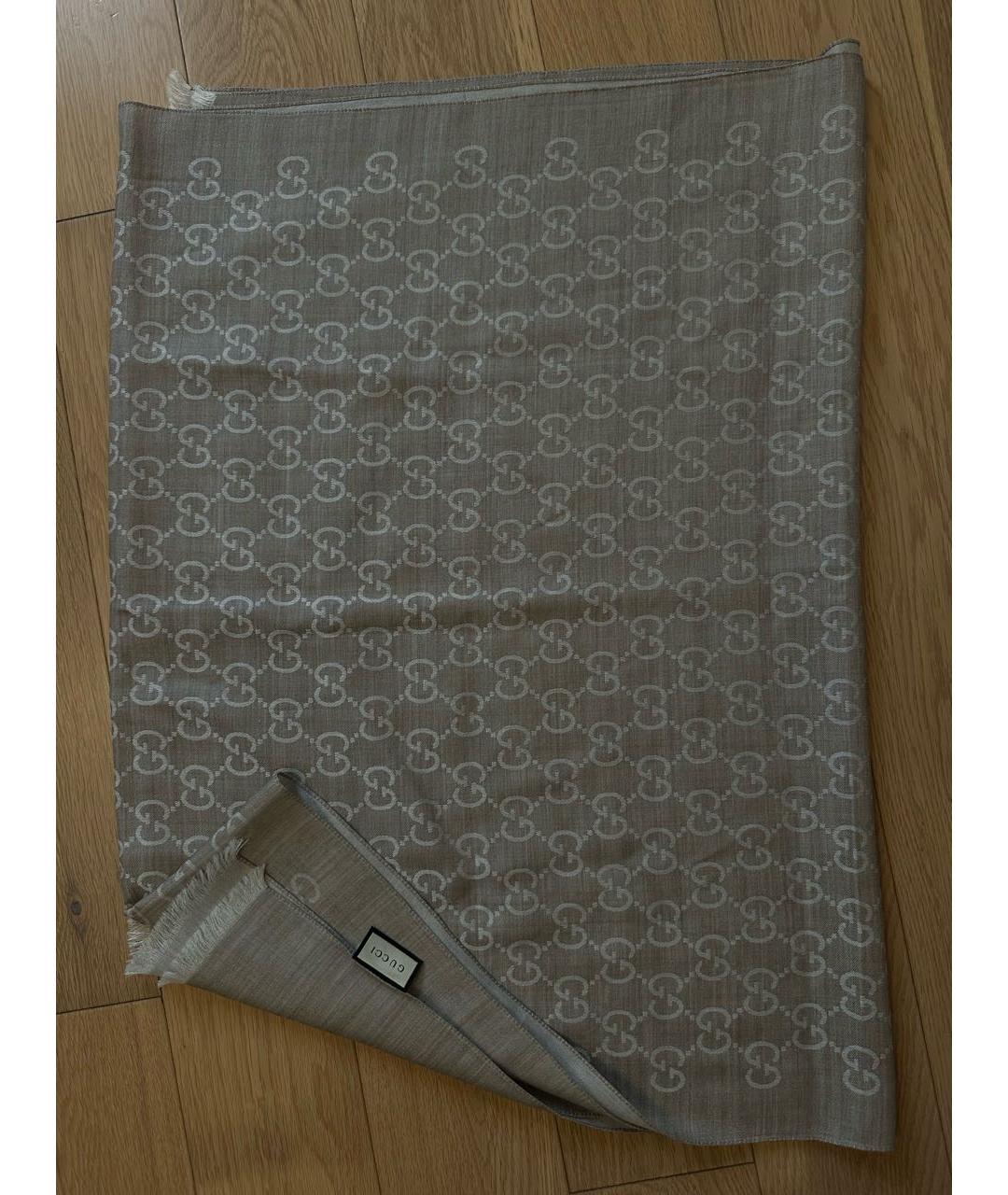 GUCCI Бежевый шерстяной шарф, фото 6