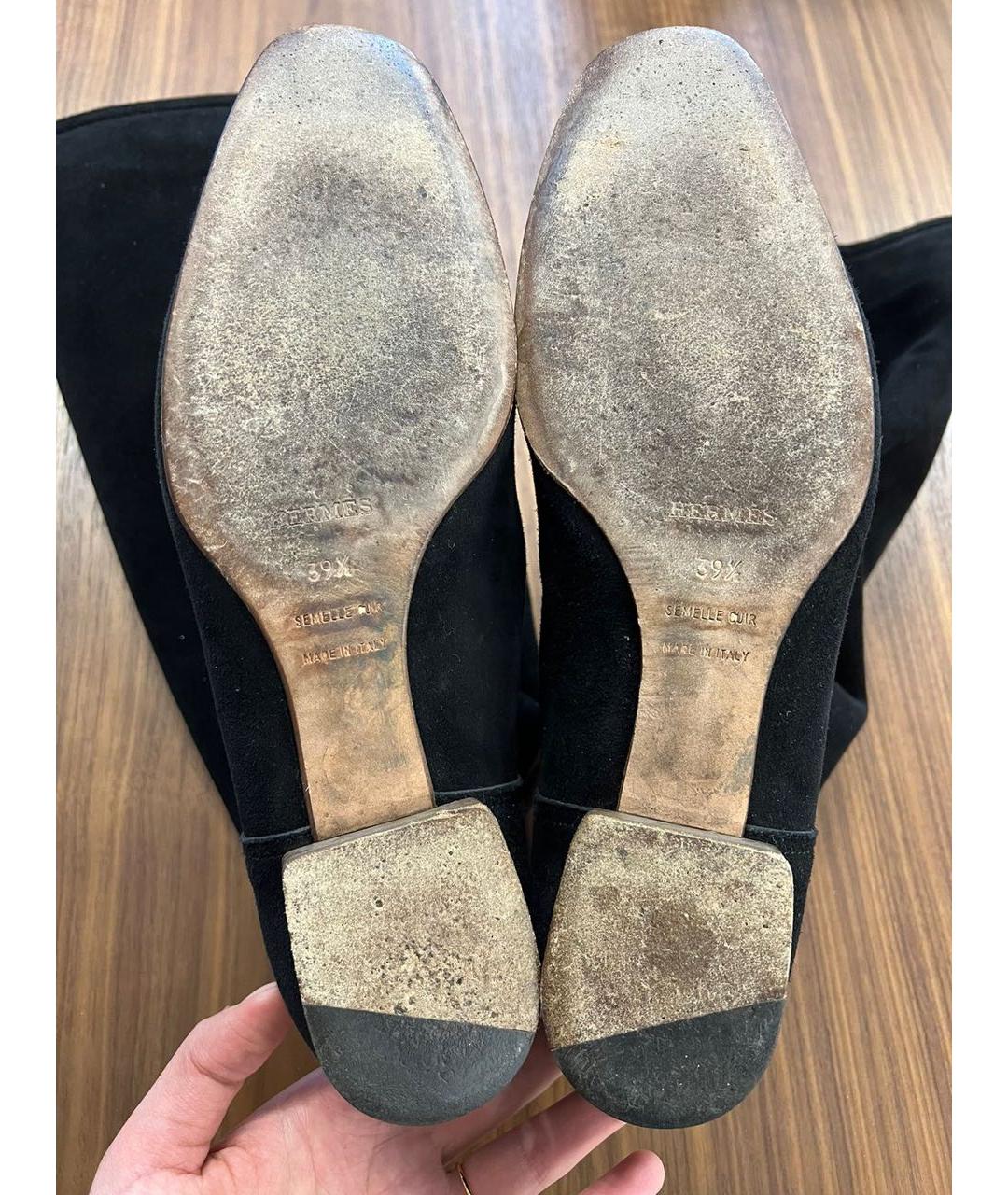 HERMES Черные замшевые сапоги, фото 8