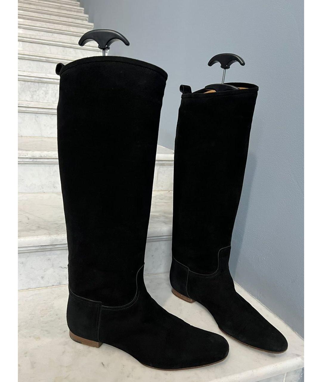 HERMES Черные замшевые сапоги, фото 2