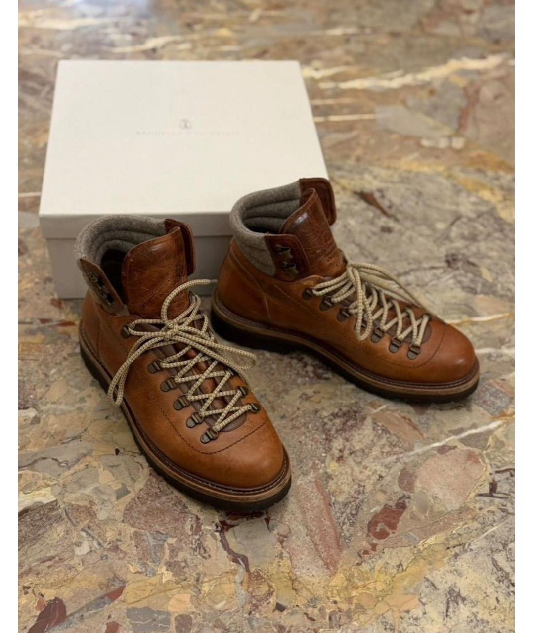 BRUNELLO CUCINELLI Коричневые кожаные высокие ботинки, фото 8