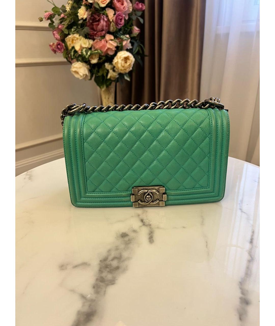 CHANEL Бирюзовая кожаная сумка через плечо, фото 9