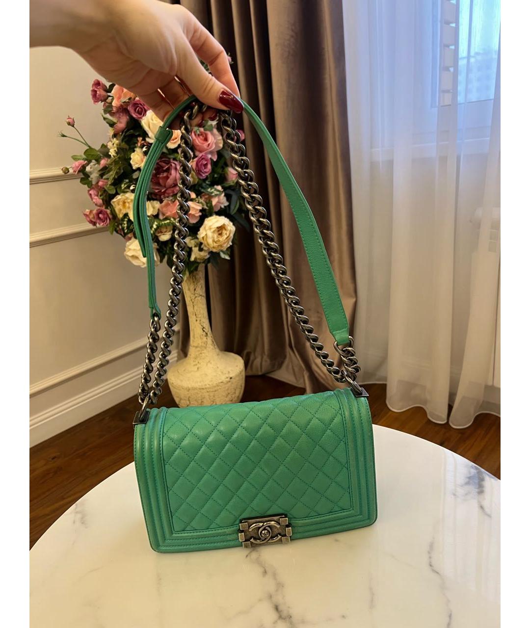 CHANEL Бирюзовая кожаная сумка через плечо, фото 6