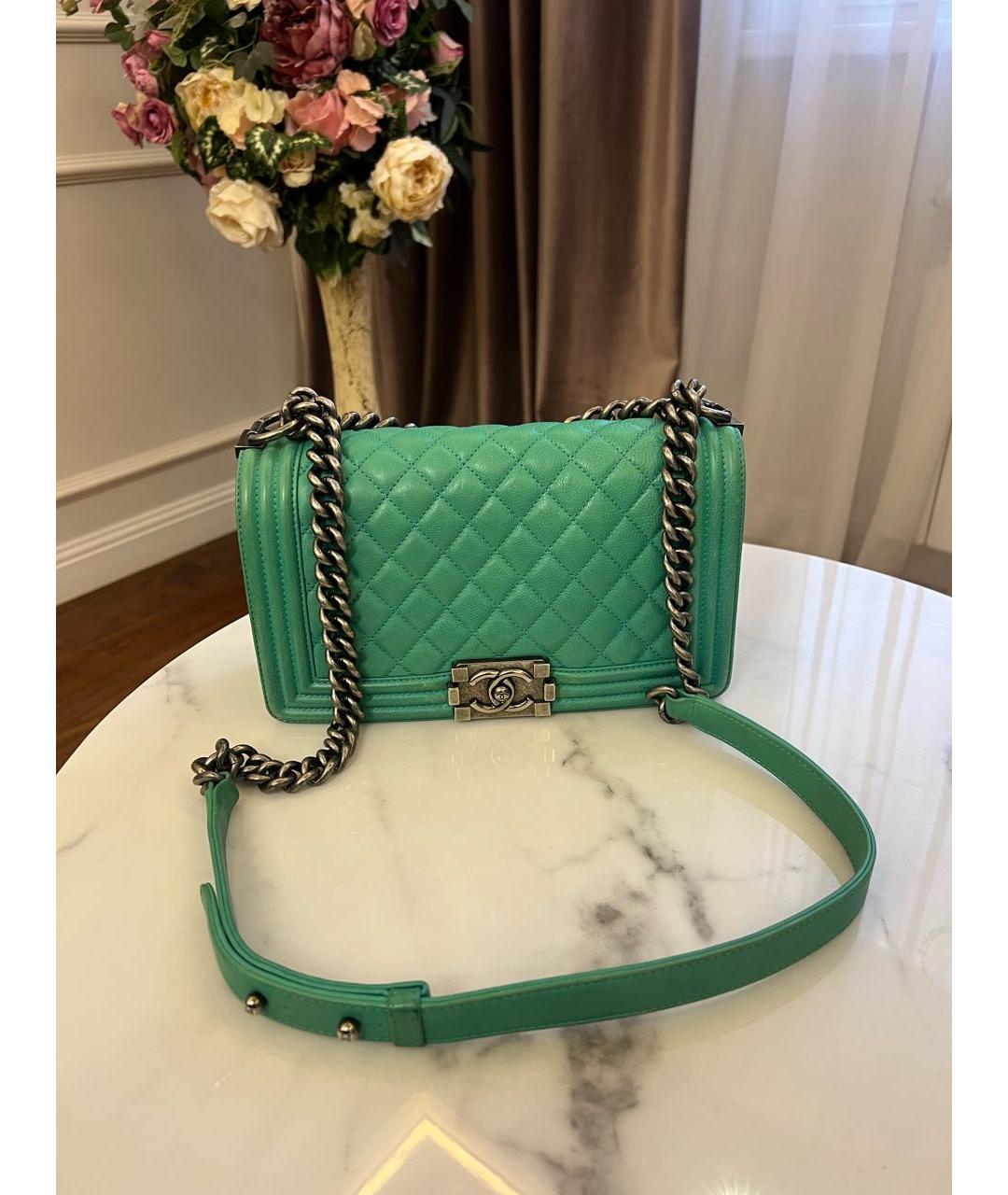 CHANEL Бирюзовая кожаная сумка через плечо, фото 5