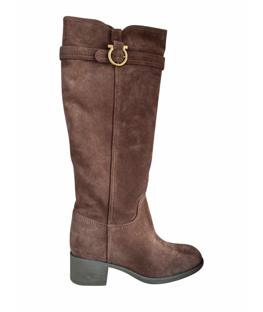 FERRAGAMO Коричневые замшевые сапоги, фото 1