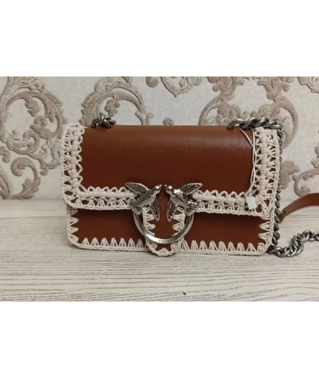 PINKO Коричневая кожаная сумка через плечо, фото 5