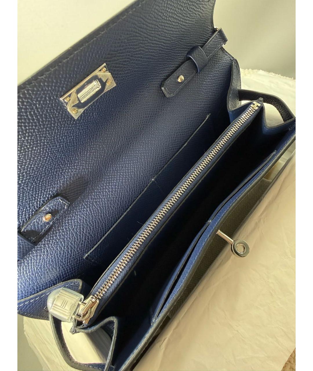 HERMES Темно-синяя кожаная сумка через плечо, фото 3
