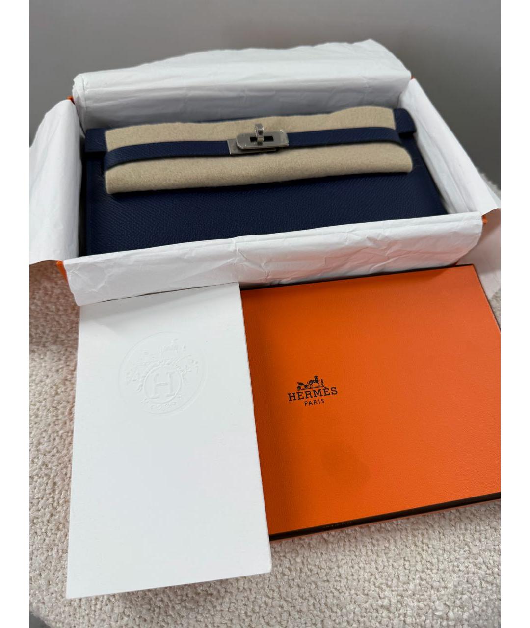 HERMES Темно-синяя кожаная сумка через плечо, фото 5