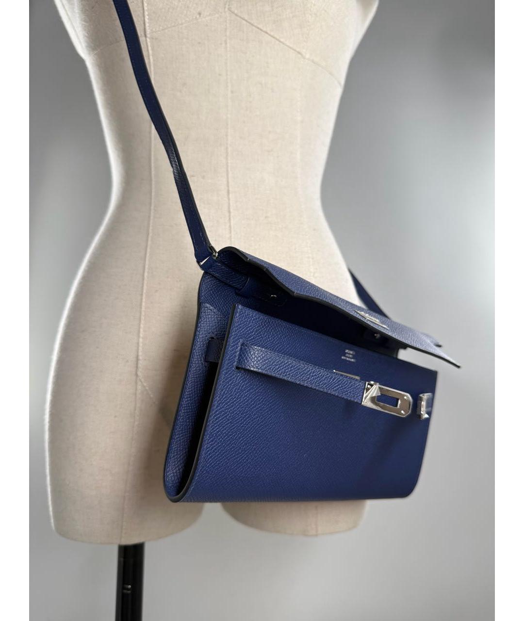 HERMES Темно-синяя кожаная сумка через плечо, фото 7