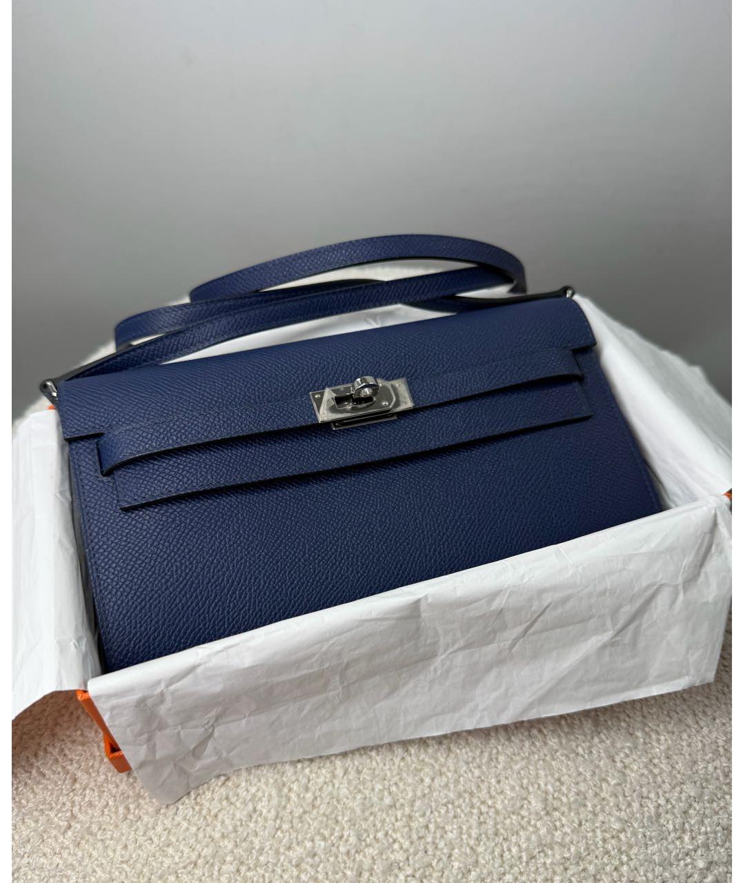 HERMES Темно-синяя кожаная сумка через плечо, фото 8