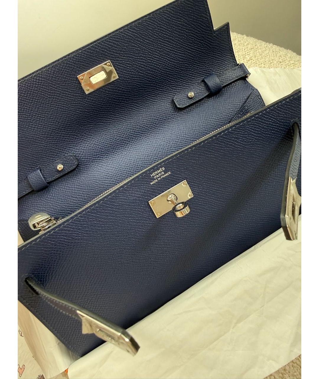 HERMES Темно-синяя кожаная сумка через плечо, фото 2