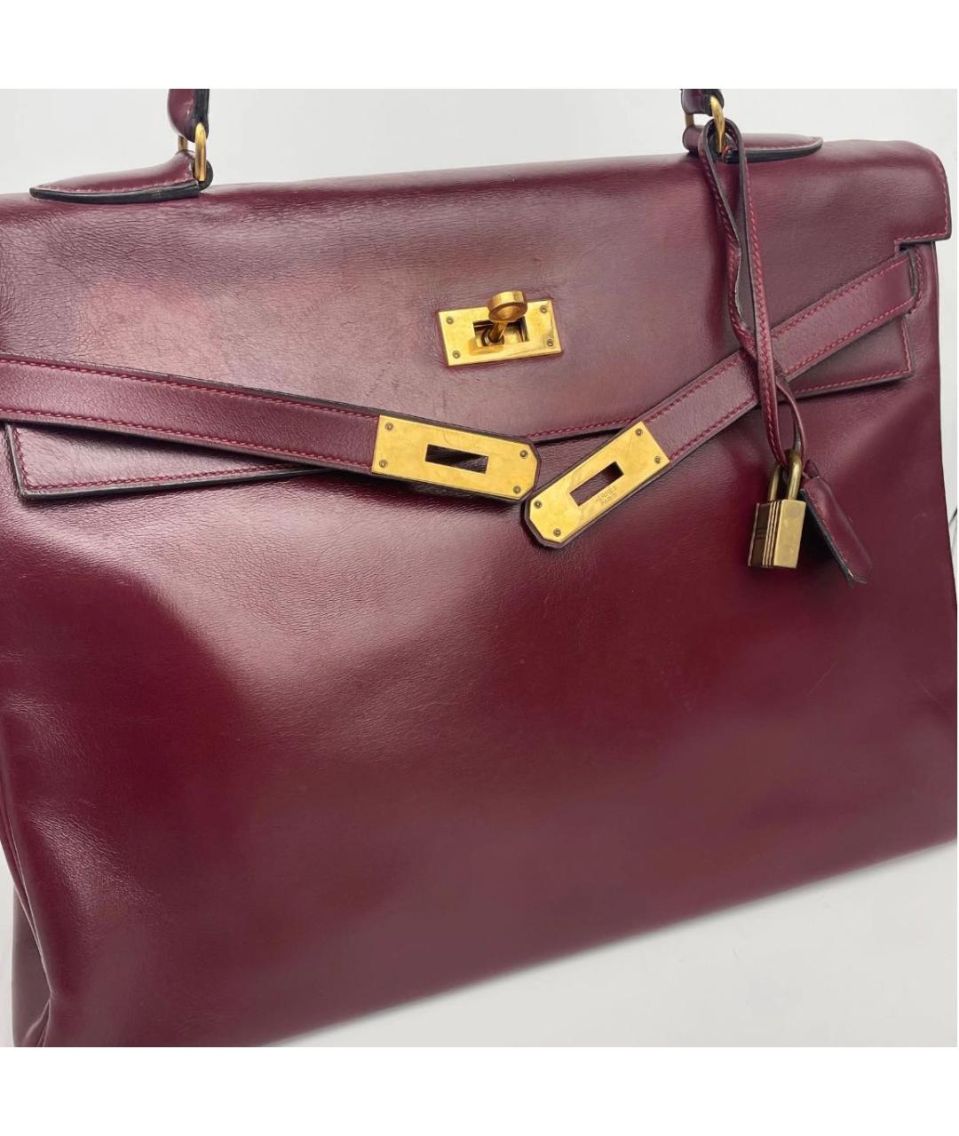 HERMES Бордовая кожаная сумка с короткими ручками, фото 4