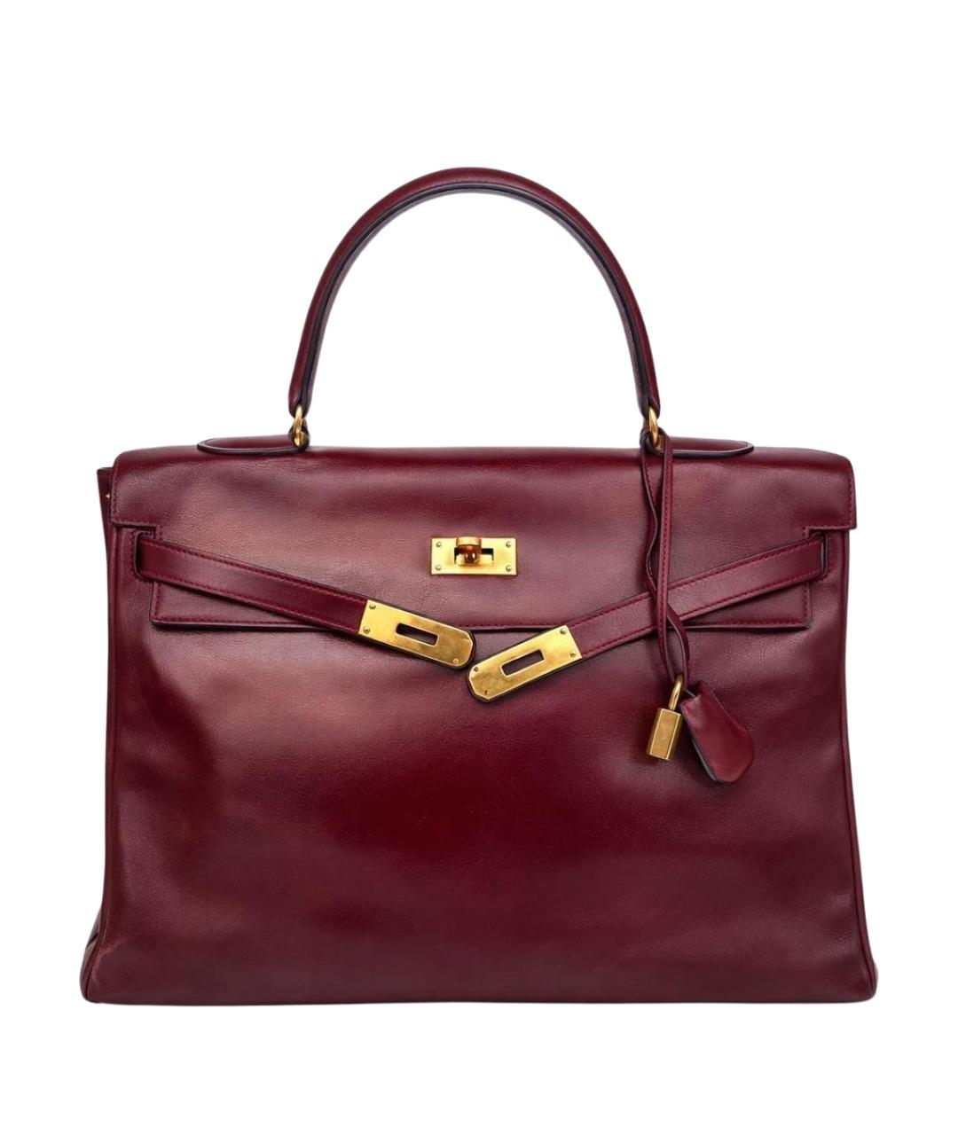 HERMES Бордовая кожаная сумка с короткими ручками, фото 1