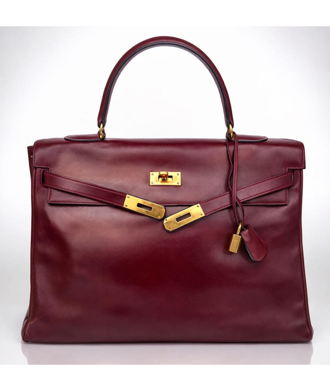 HERMES Бордовая кожаная сумка с короткими ручками, фото 9