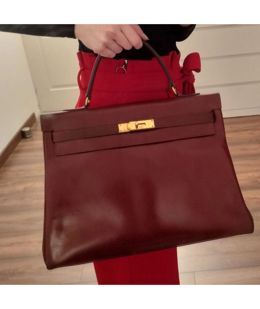 HERMES Бордовая кожаная сумка с короткими ручками, фото 7