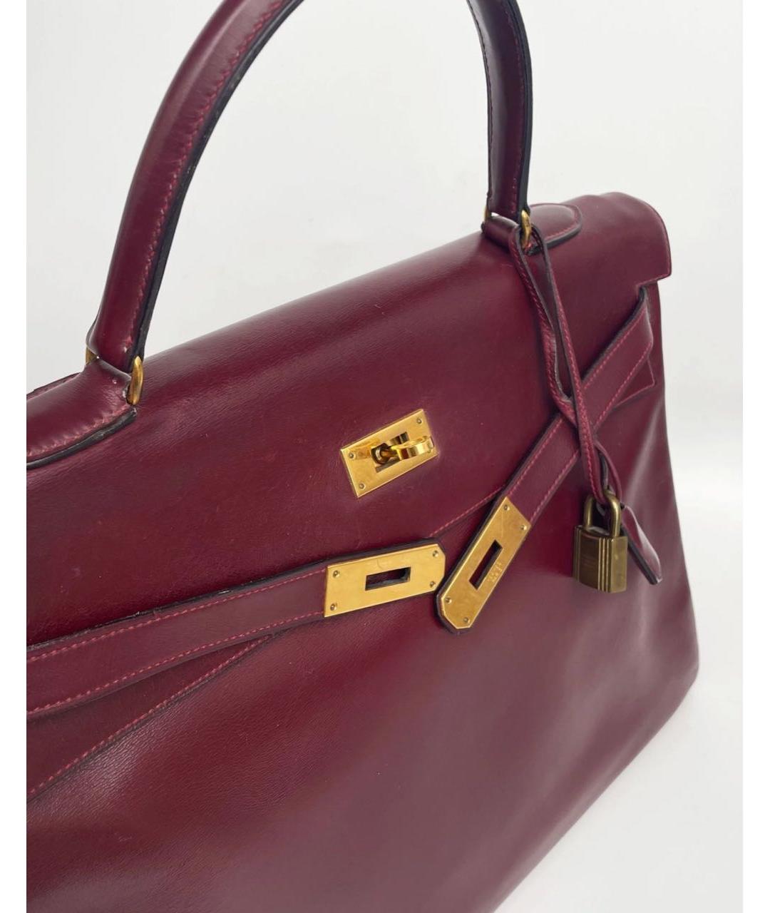 HERMES Бордовая кожаная сумка с короткими ручками, фото 3