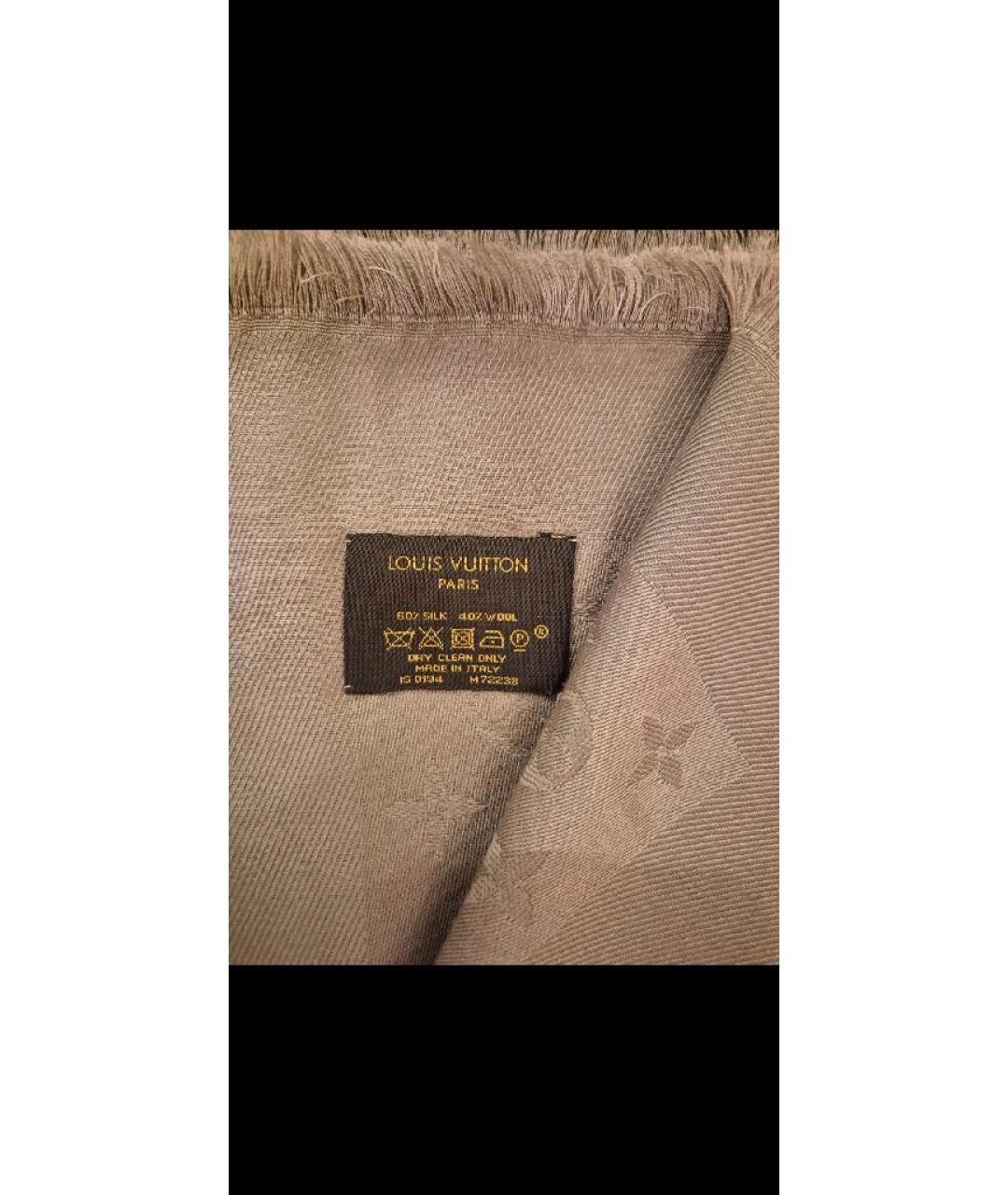 LOUIS VUITTON Серый шелковый платок, фото 5