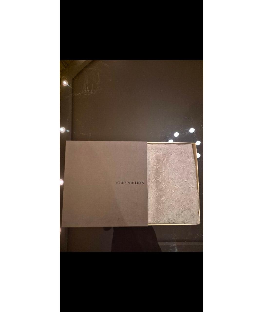 LOUIS VUITTON Серый шелковый платок, фото 4