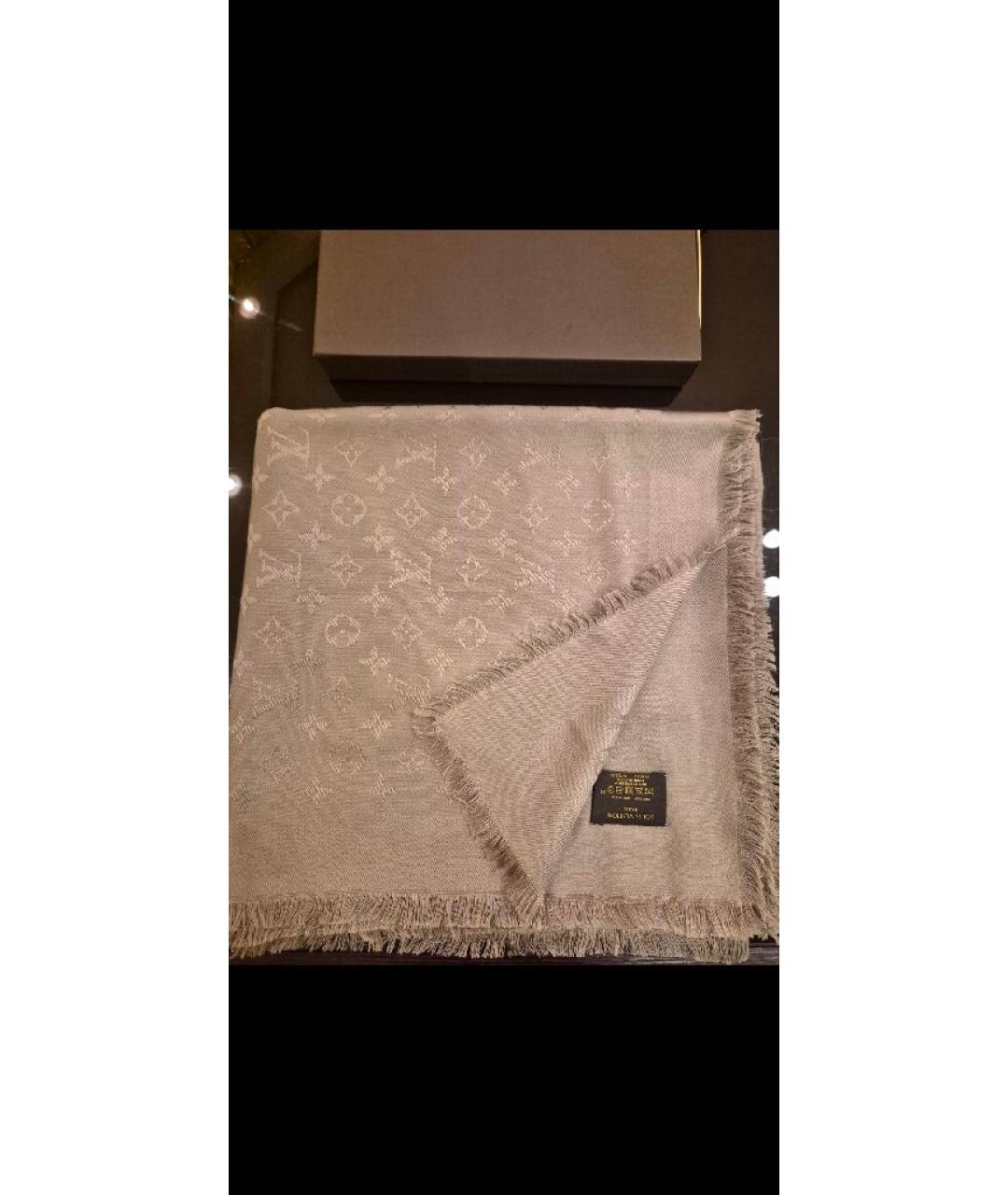 LOUIS VUITTON Серый шелковый платок, фото 6