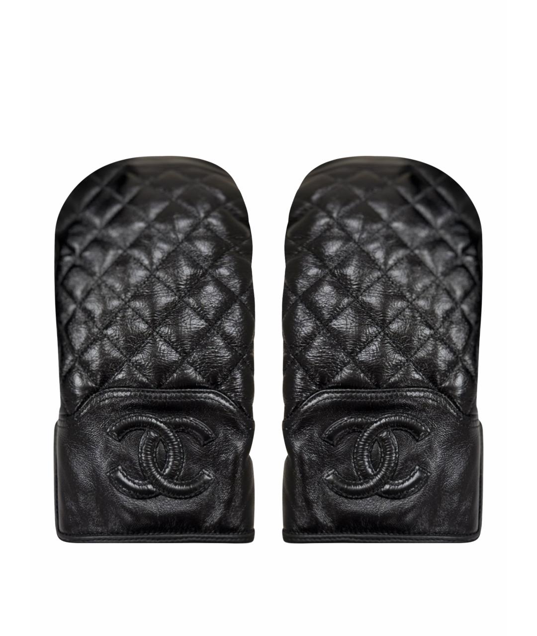 CHANEL Черные кожаные варежки, фото 1