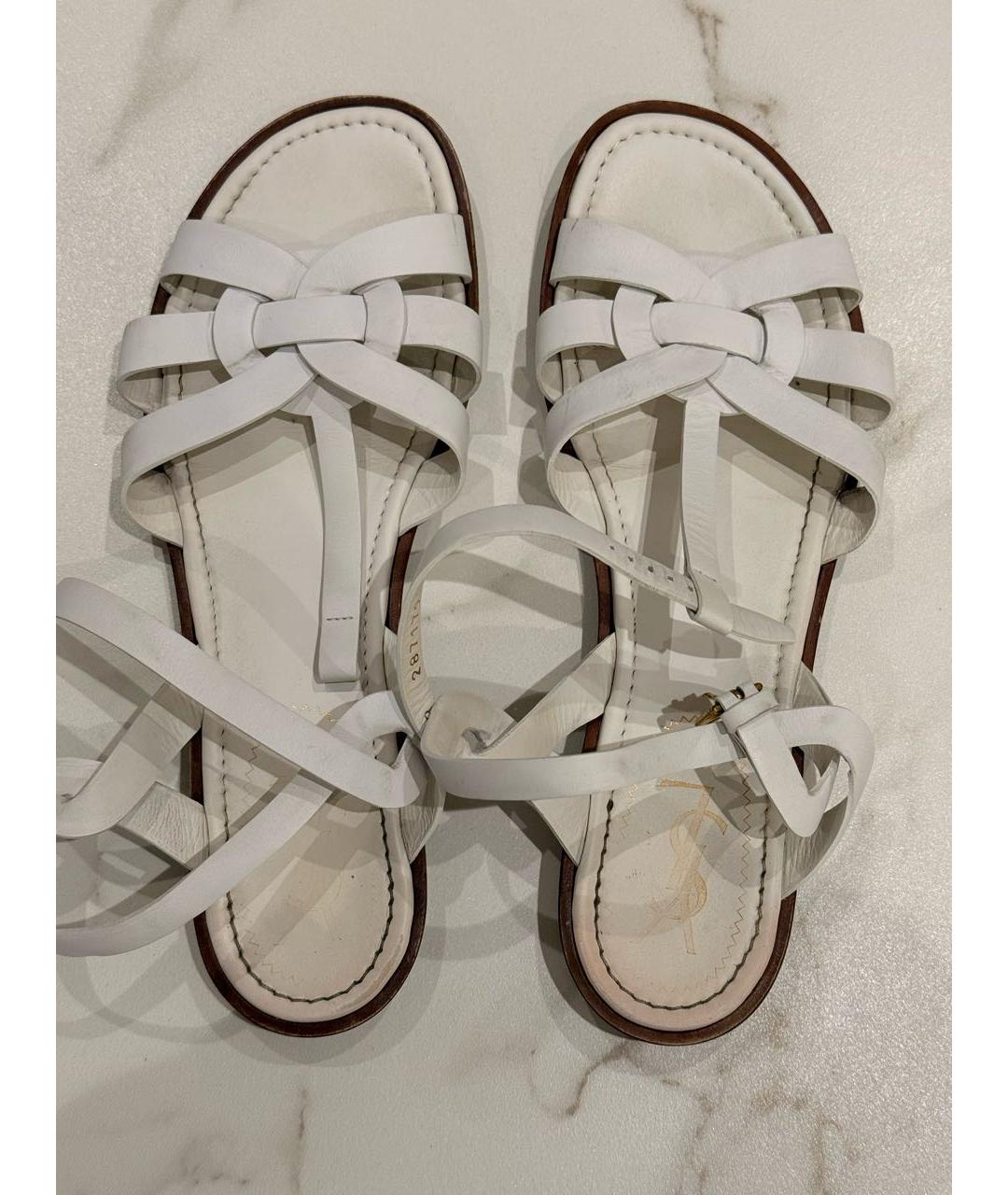 SAINT LAURENT Белые кожаные сандалии, фото 3