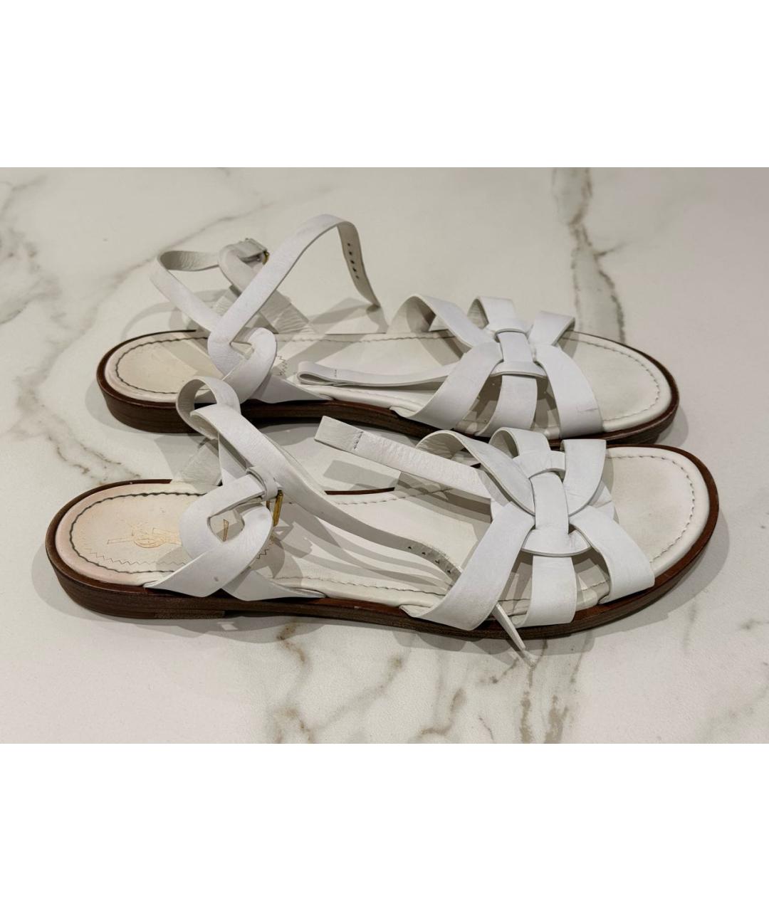 SAINT LAURENT Белые кожаные сандалии, фото 9