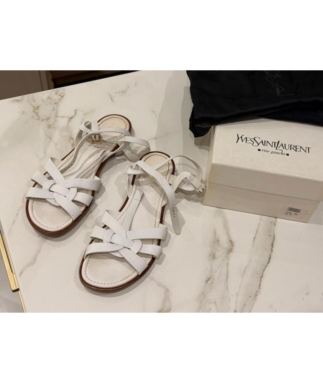 SAINT LAURENT Белые кожаные сандалии, фото 6