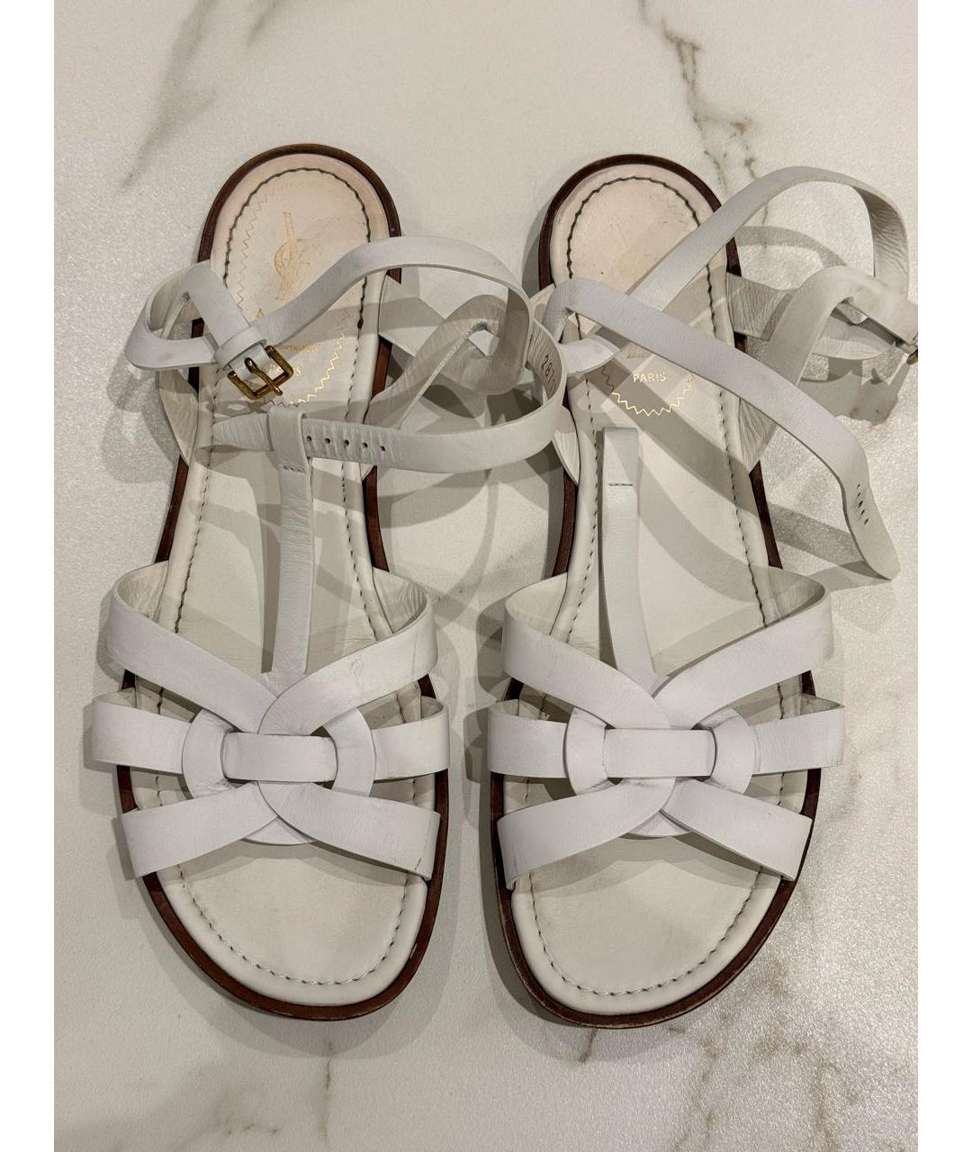 SAINT LAURENT Белые кожаные сандалии, фото 2