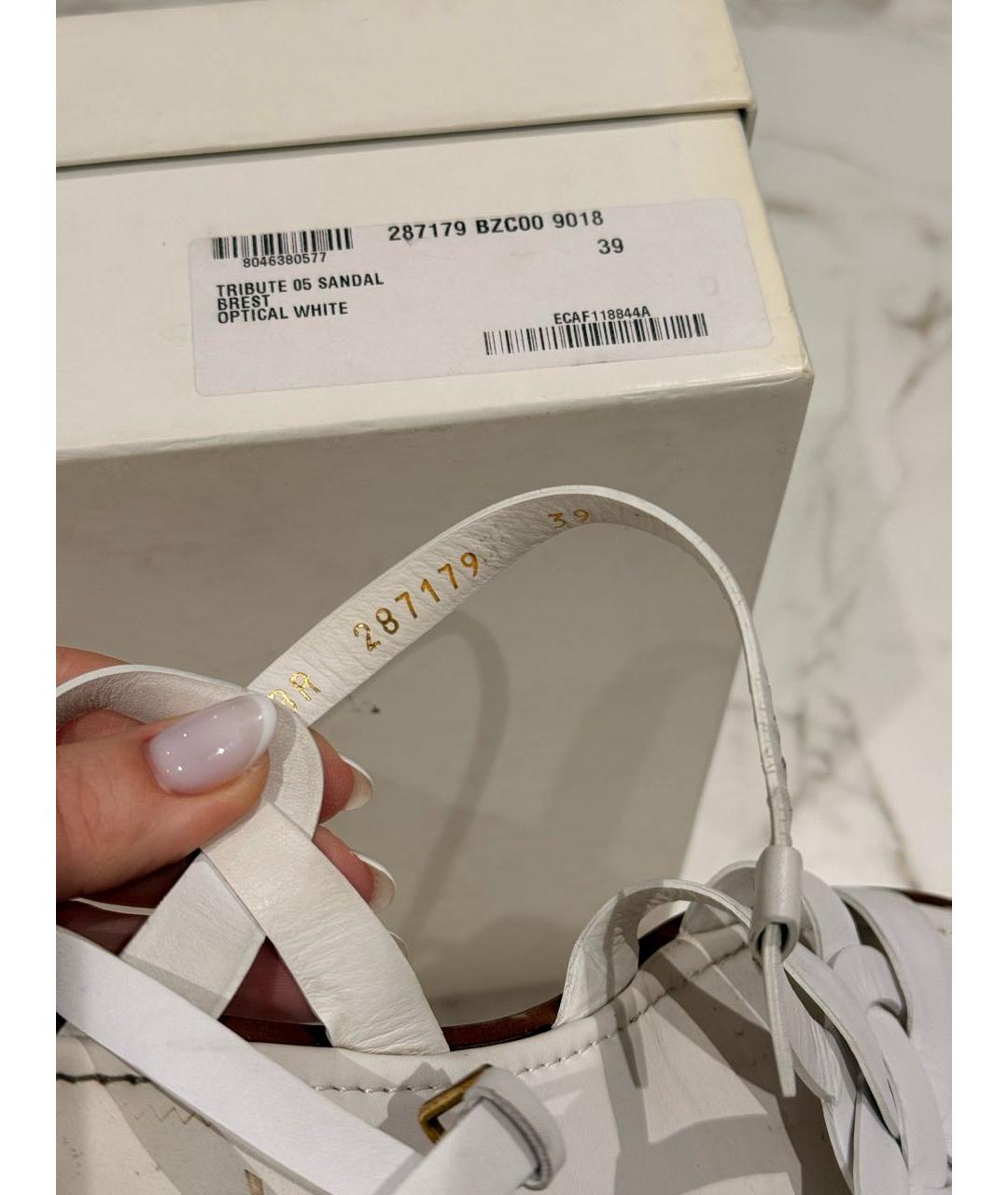 SAINT LAURENT Белые кожаные сандалии, фото 7