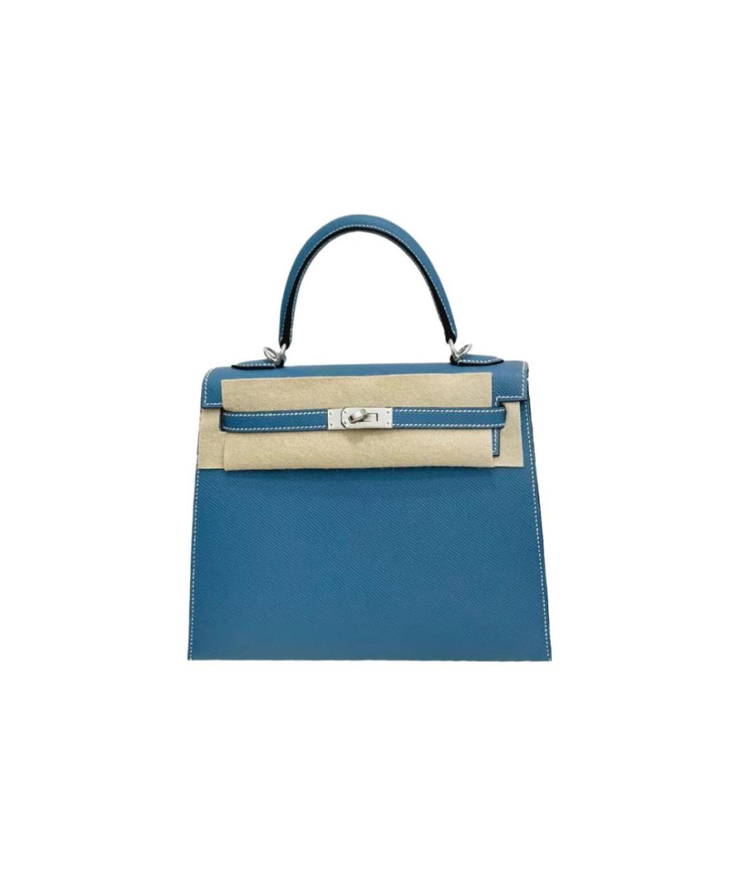 HERMES Синяя кожаная сумка с короткими ручками, фото 1