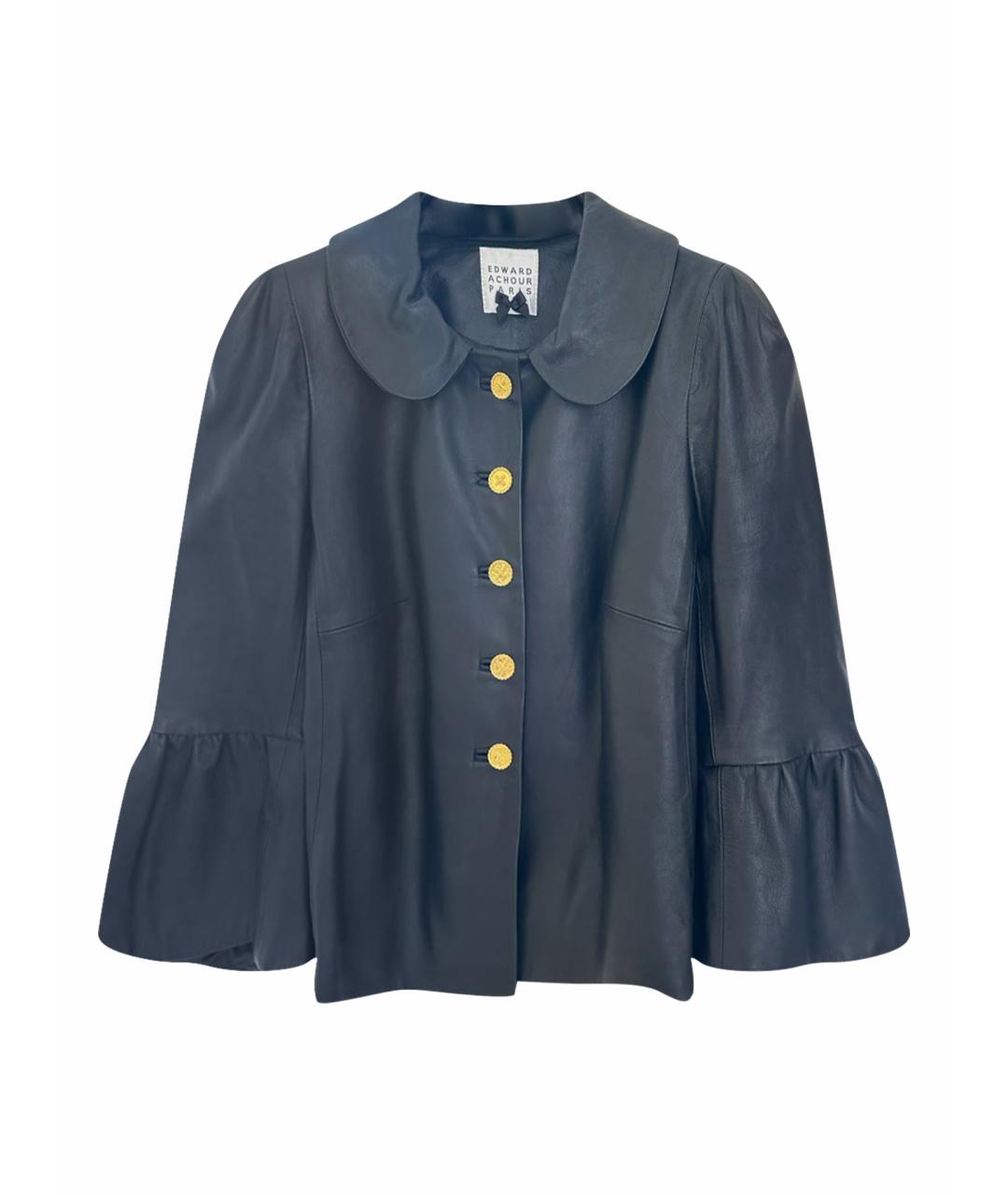 EDWARD ACHOUR Антрацитовый кожаный жакет/пиджак, фото 1