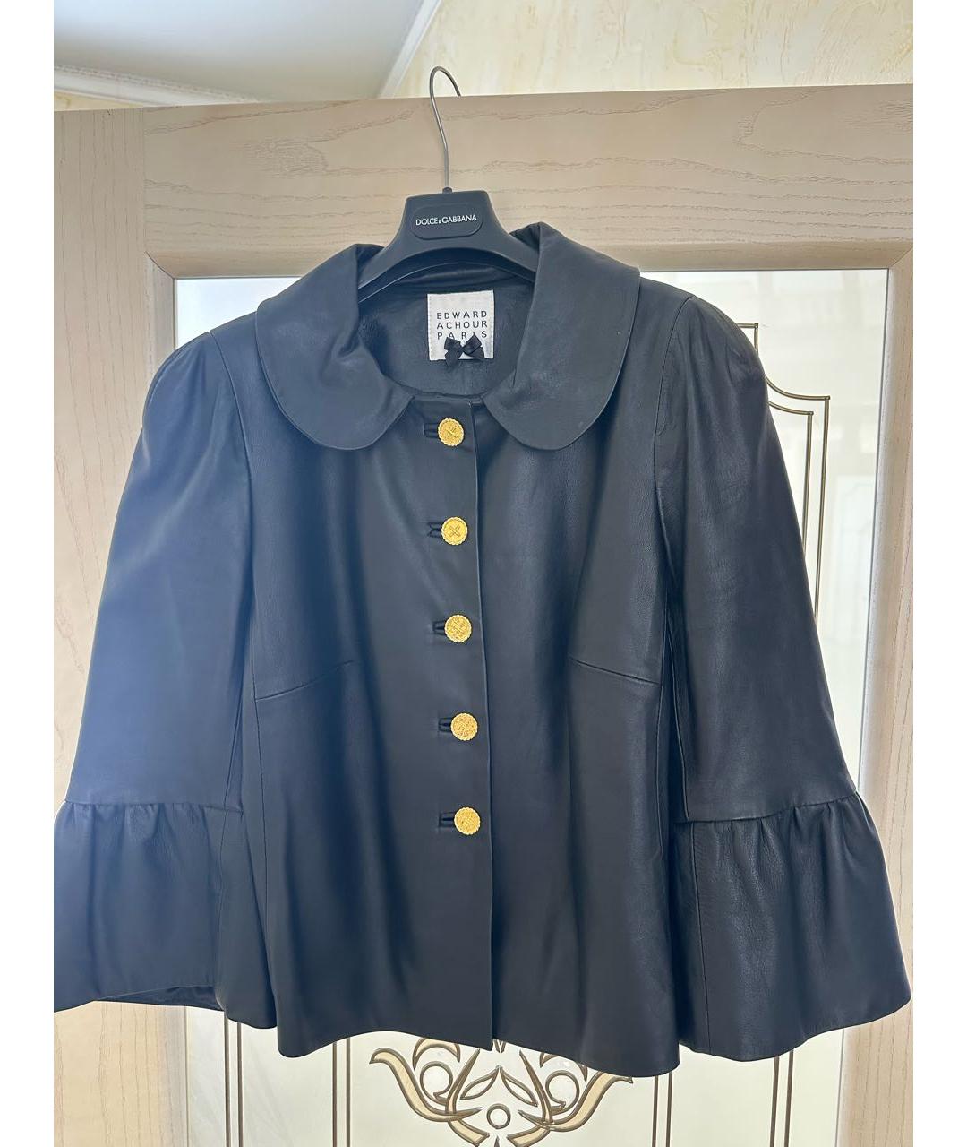 EDWARD ACHOUR Антрацитовый кожаный жакет/пиджак, фото 5