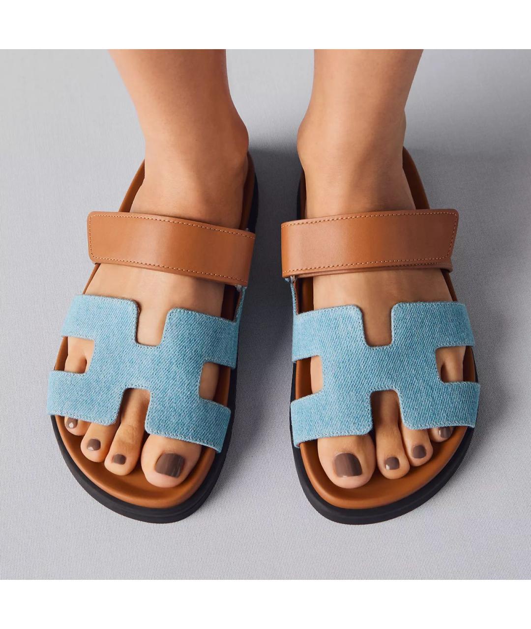 HERMES Голубые кожаные сандалии, фото 3