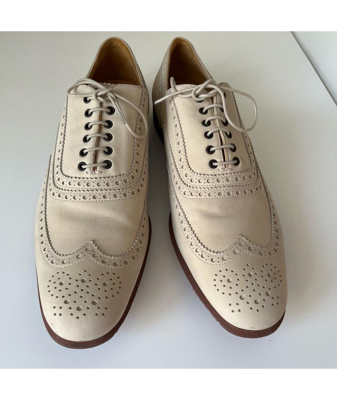 HERMES Бежевые нубуковые туфли, фото 6