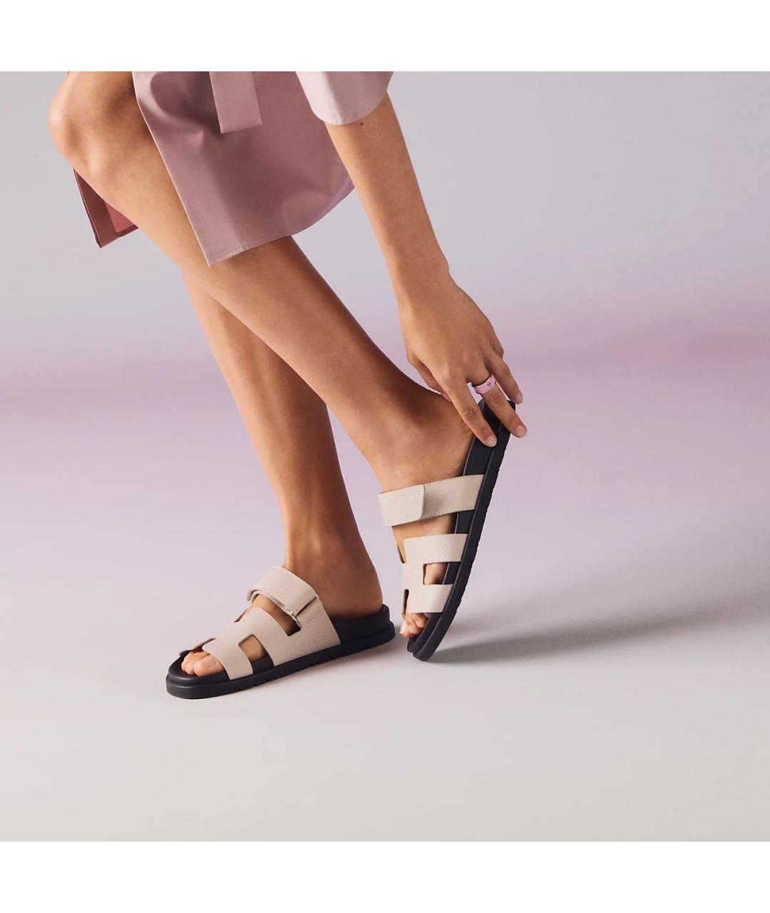 HERMES Розовые кожаные сандалии, фото 3