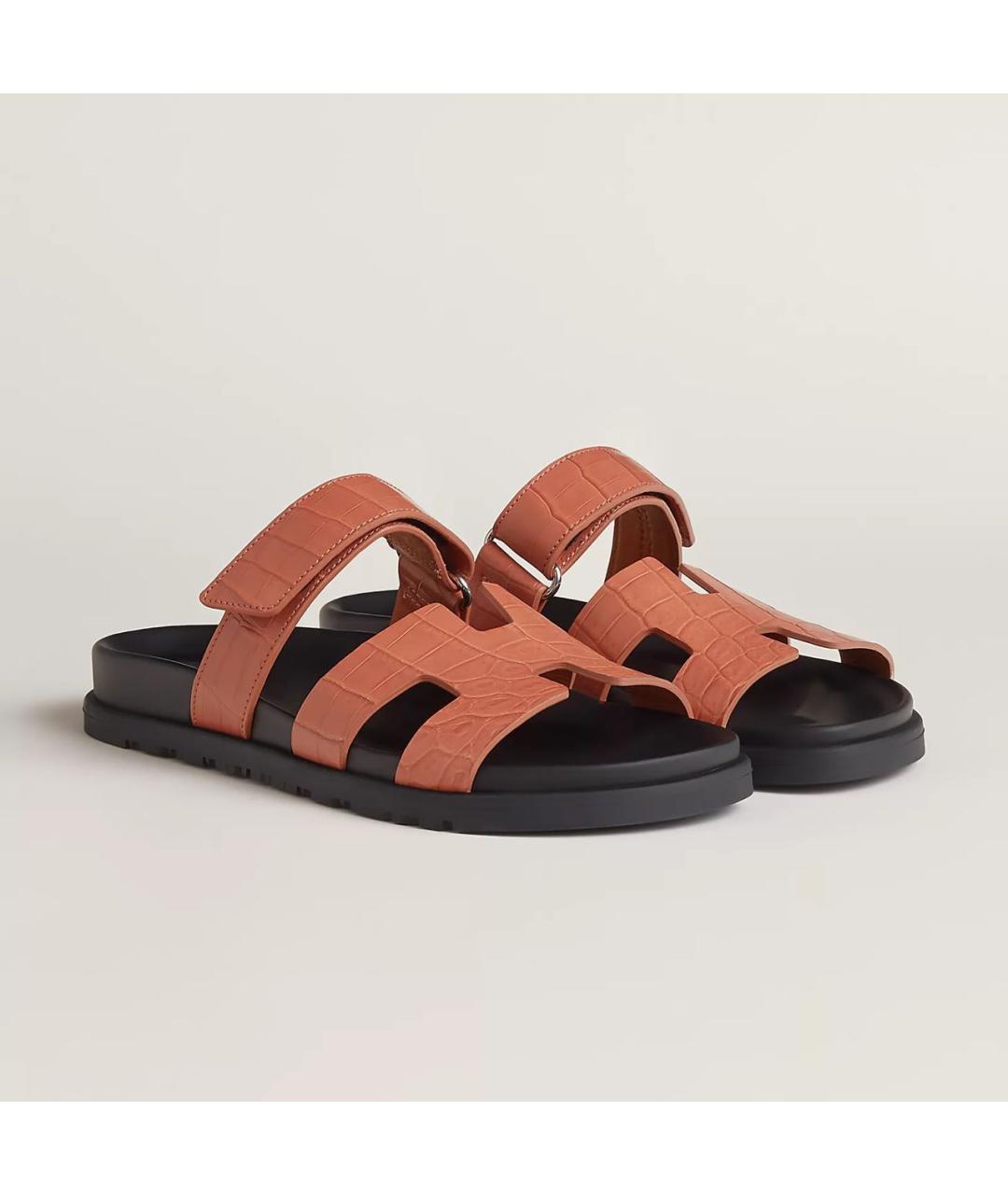 HERMES Коралловые сандалии из экзотической кожи, фото 3