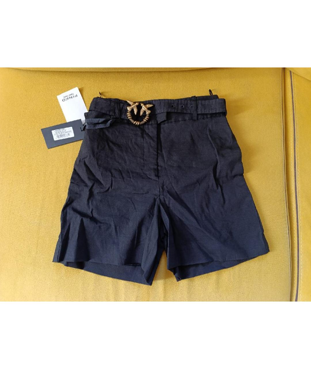 PINKO Черные льняные шорты, фото 5