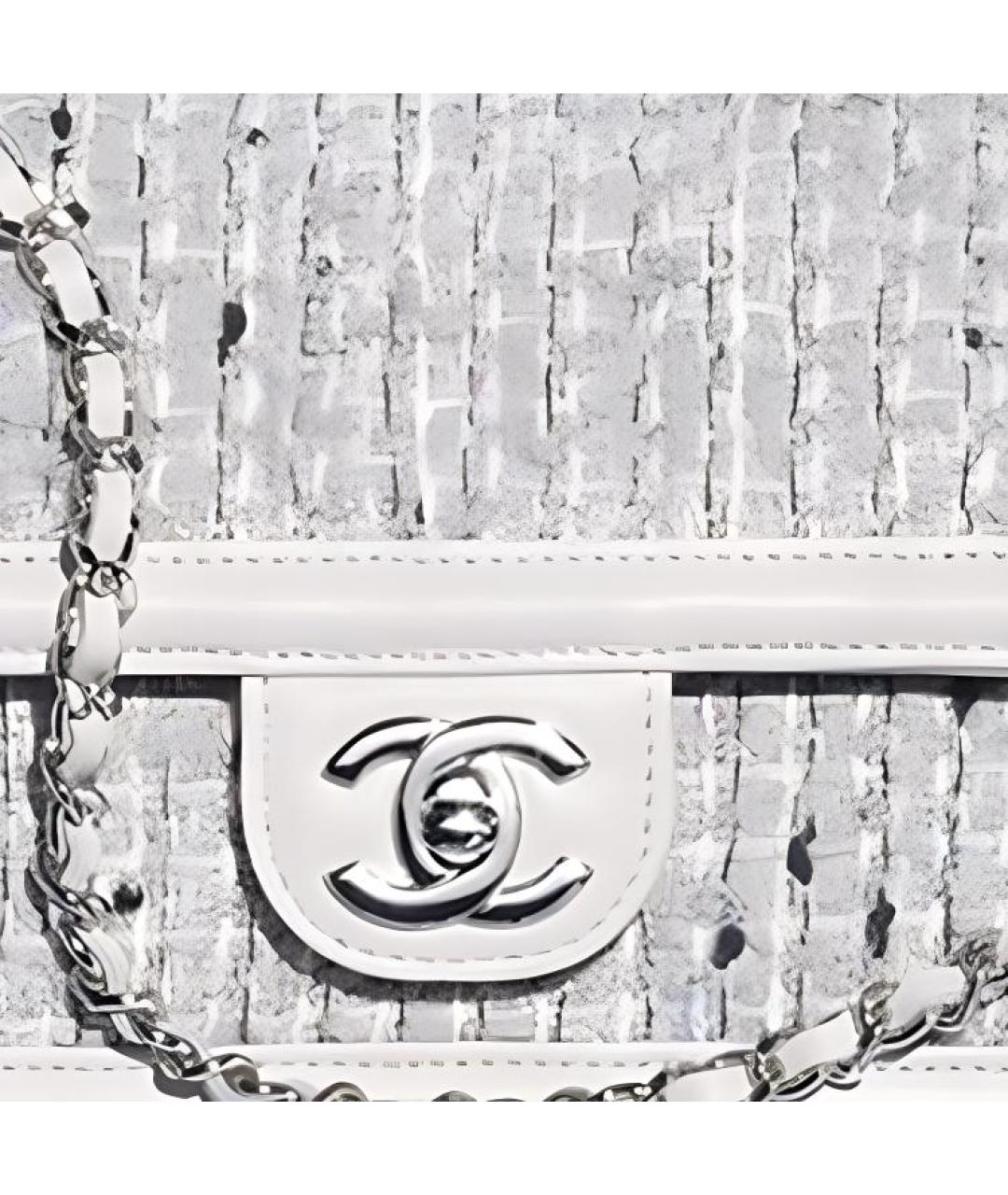 CHANEL Серебряная твидовая сумка через плечо, фото 4