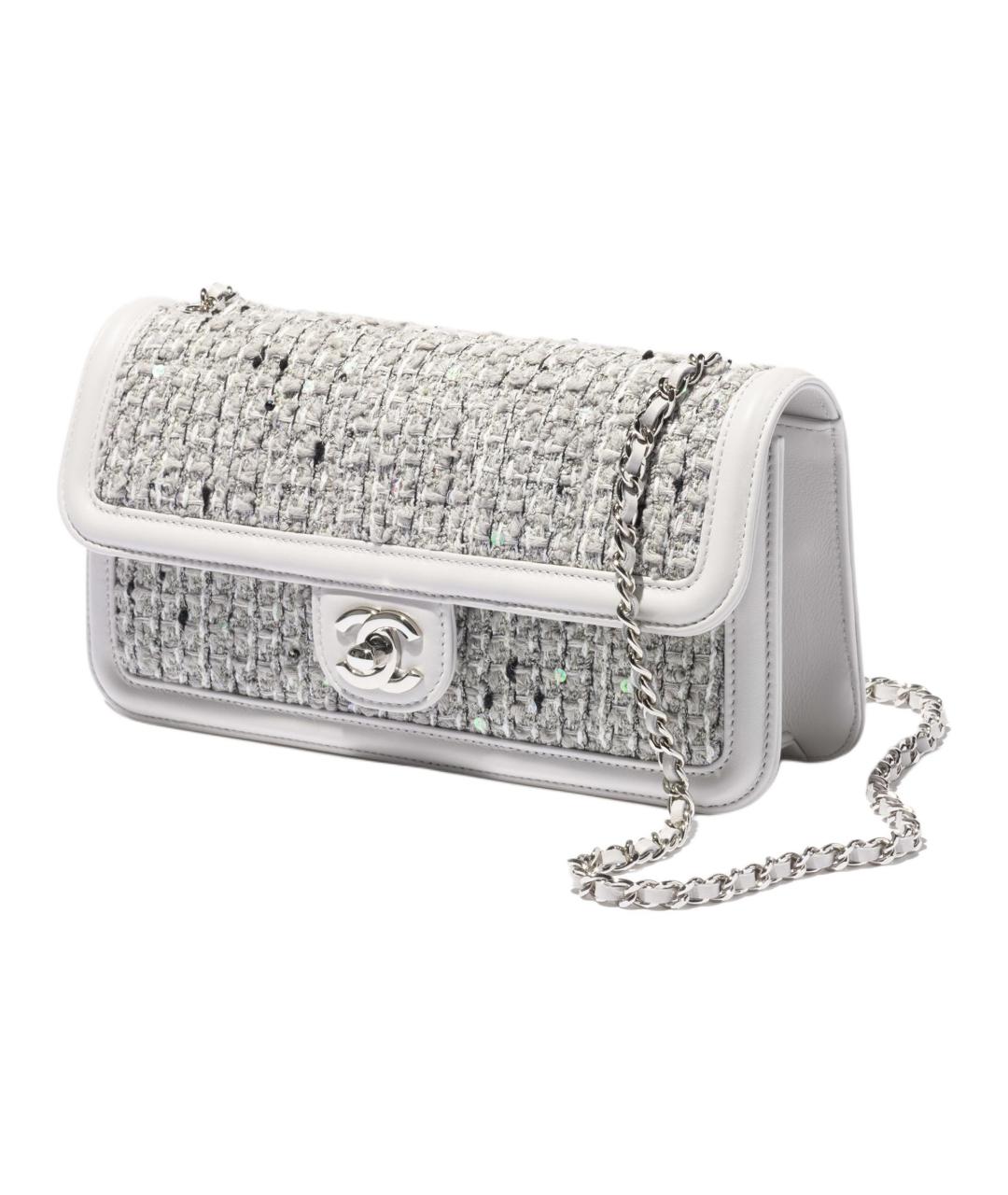 CHANEL Серебряная твидовая сумка через плечо, фото 2