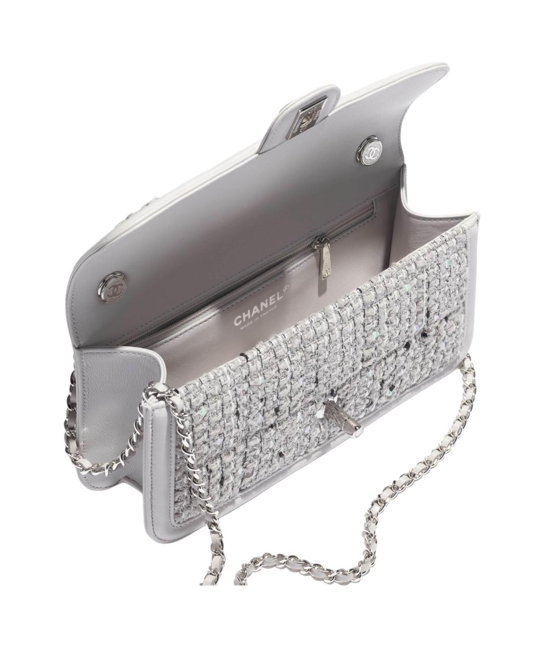 CHANEL Серебряная твидовая сумка через плечо, фото 3