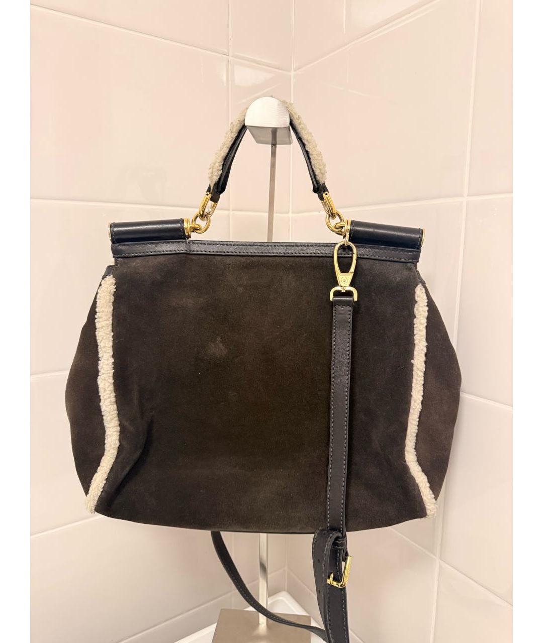 DOLCE&GABBANA Коричневая замшевая сумка с короткими ручками, фото 2