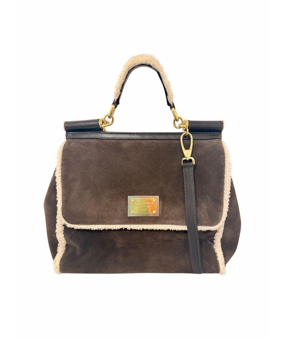 DOLCE&GABBANA Коричневая замшевая сумка с короткими ручками, фото 1