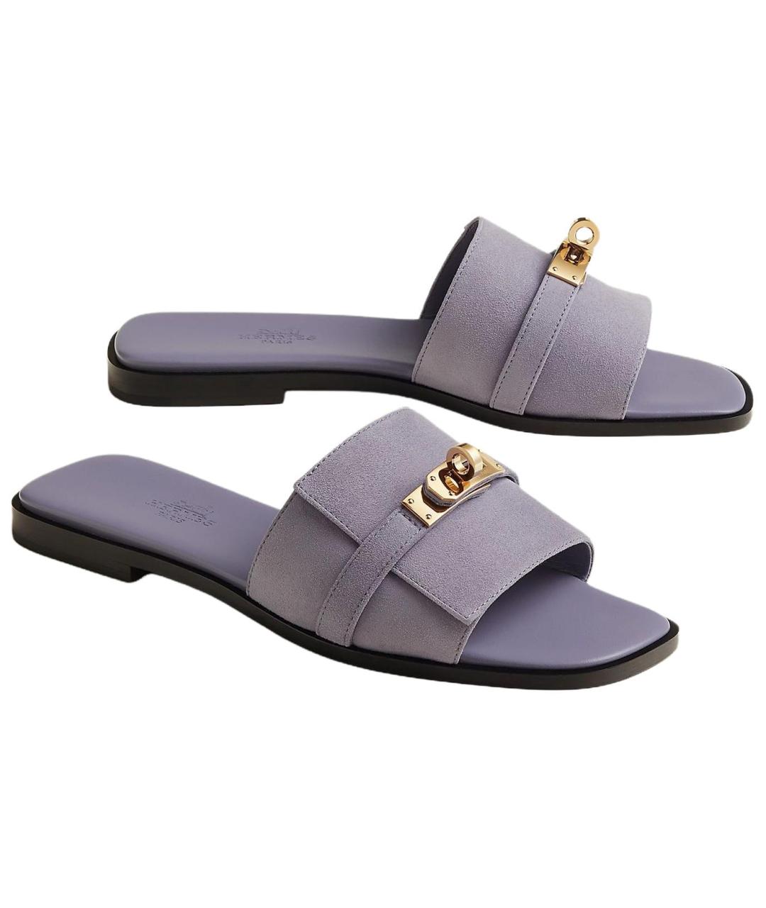 HERMES Фиолетовые замшевые сандалии, фото 2