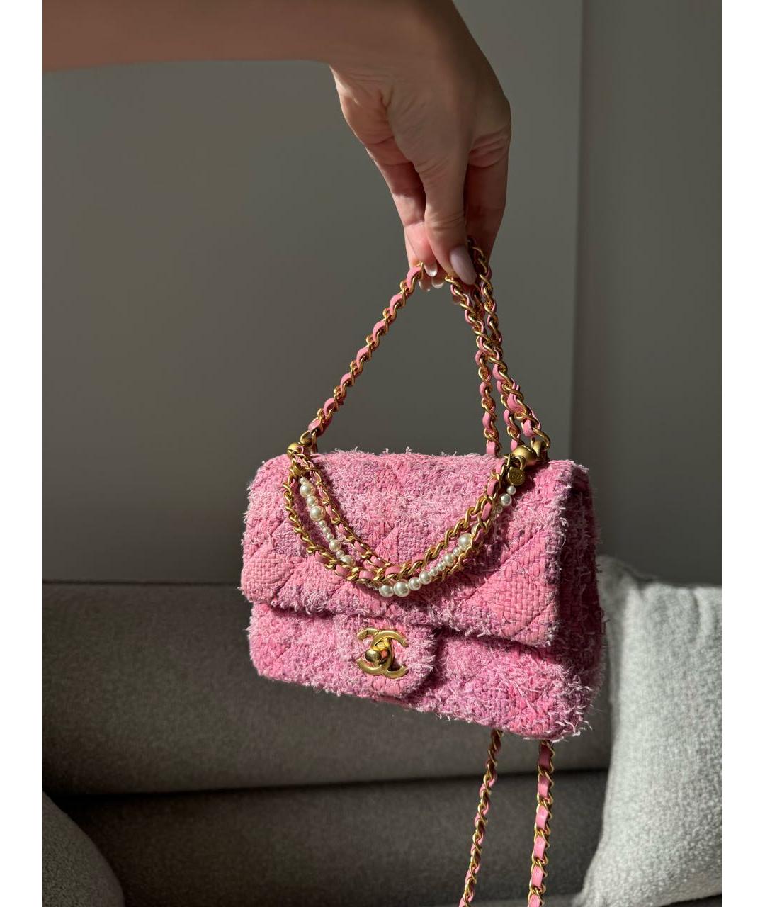 CHANEL Розовая твидовая сумка через плечо, фото 7