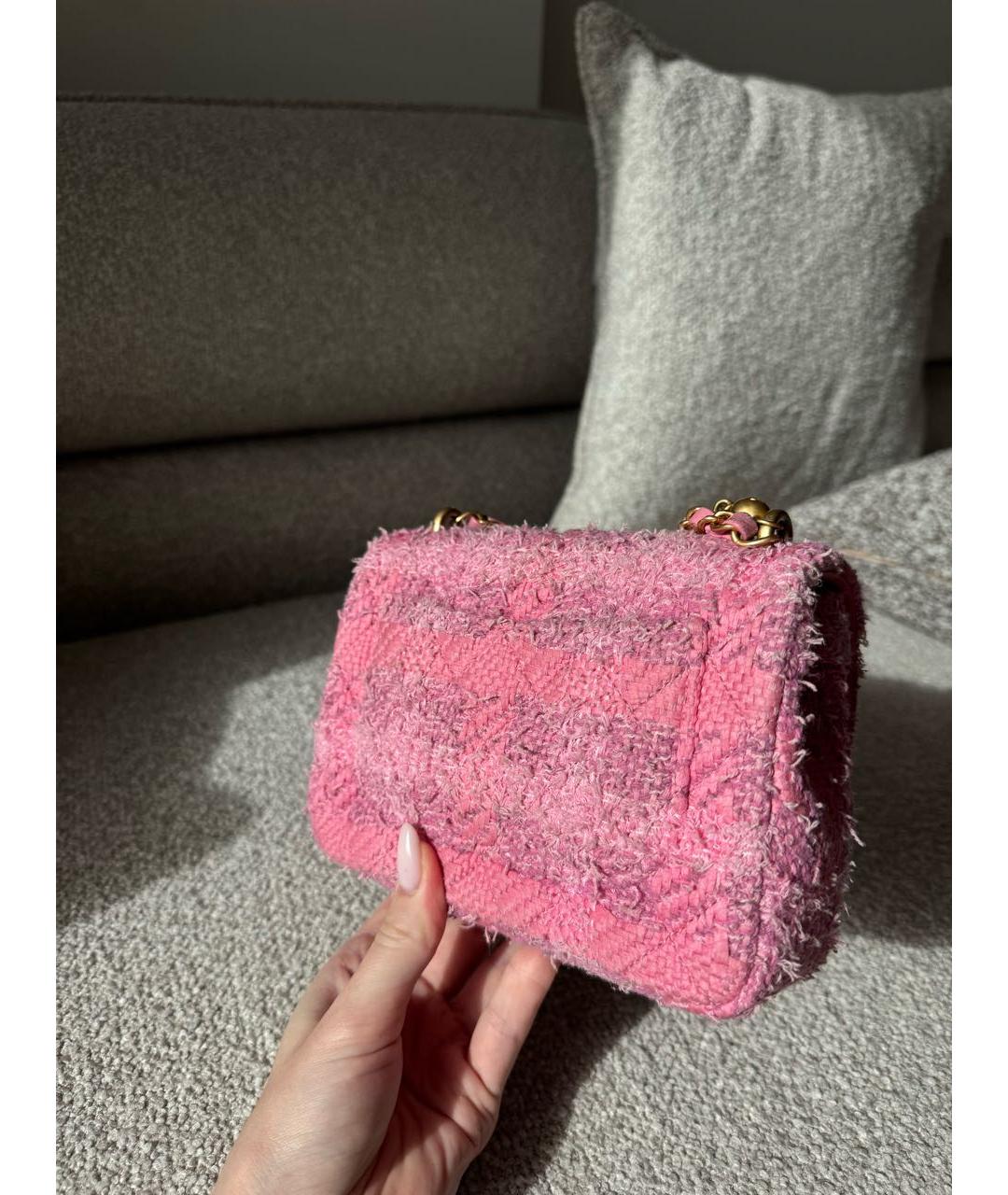 CHANEL Розовая твидовая сумка через плечо, фото 3