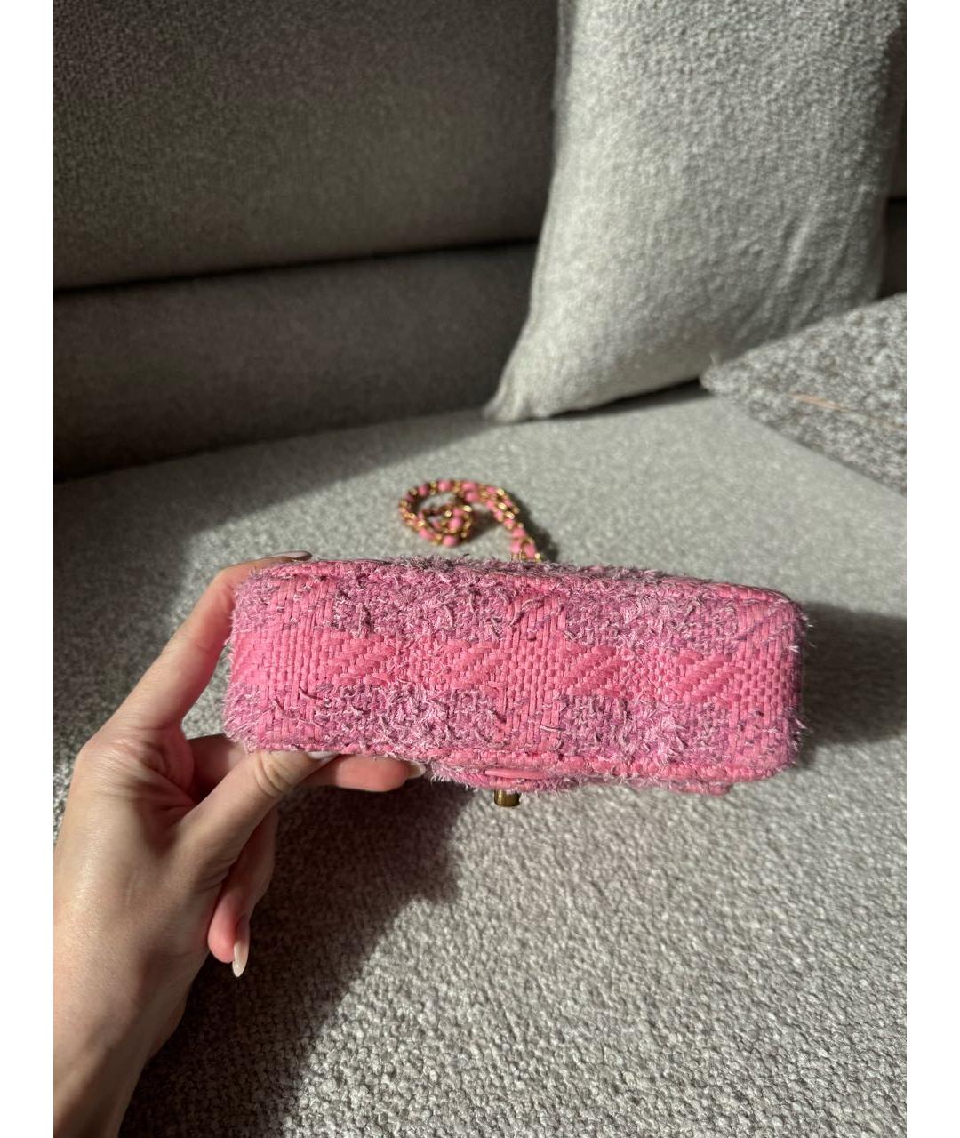 CHANEL Розовая твидовая сумка через плечо, фото 4