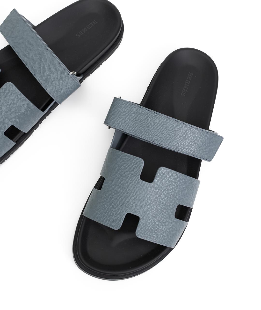 HERMES Голубые кожаные шлепанцы, фото 4