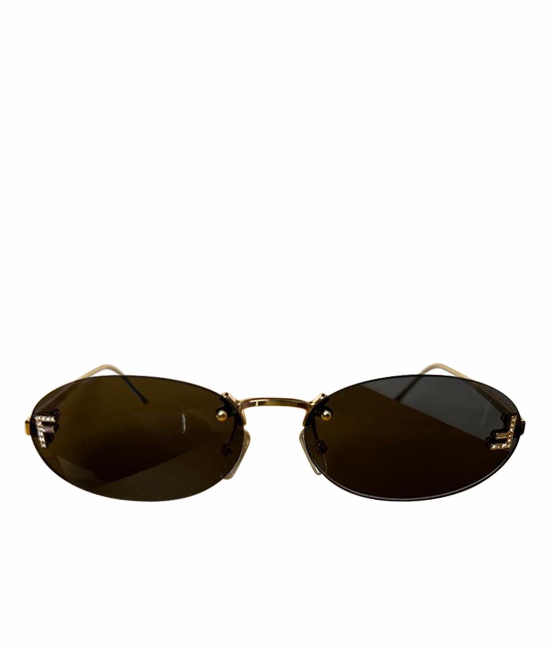 FENDI Золотые металлические солнцезащитные очки, фото 1
