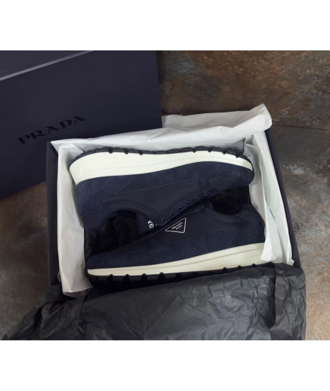 PRADA Темно-синие низкие кроссовки / кеды, фото 4