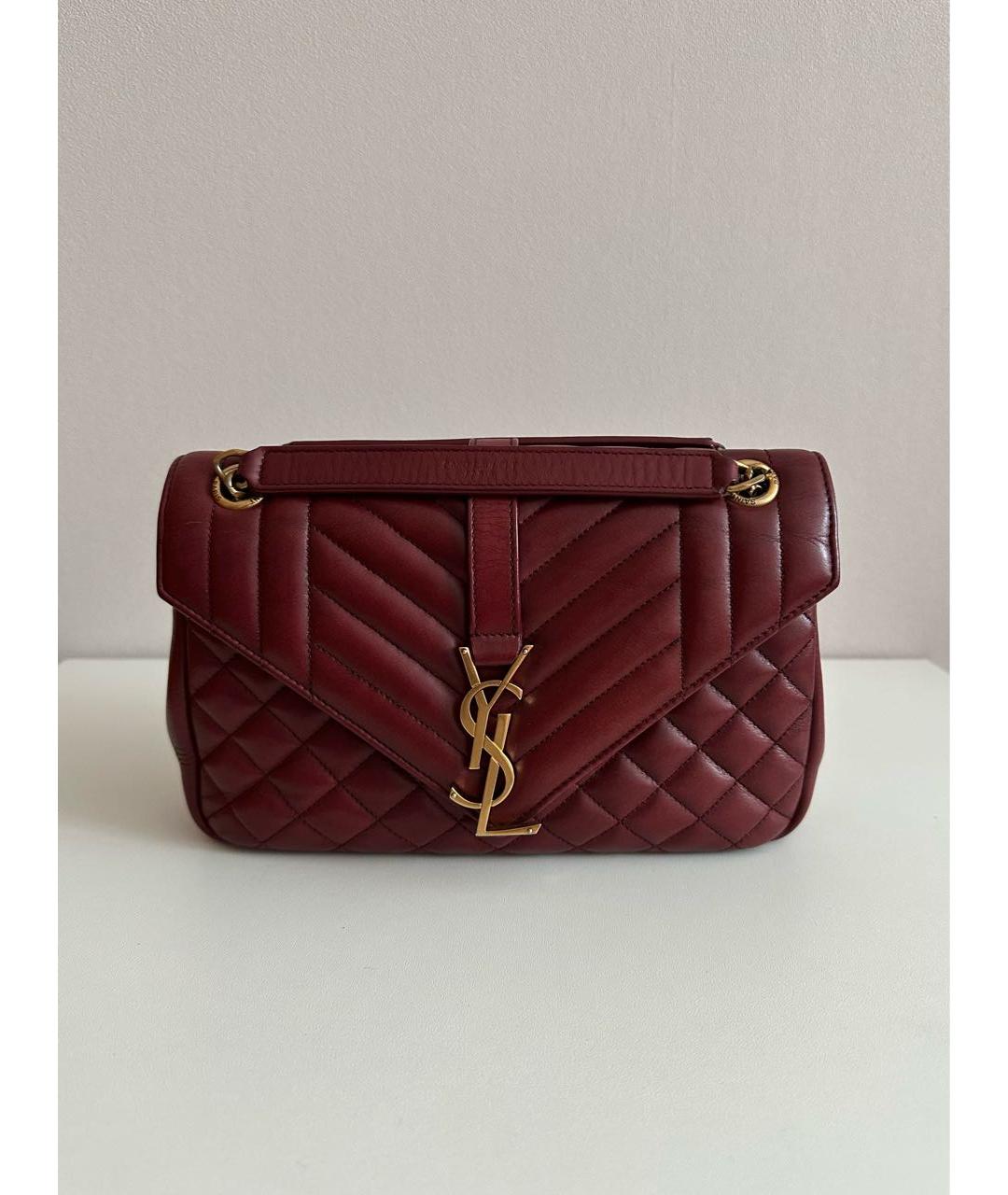 SAINT LAURENT Бордовая кожаная сумка через плечо, фото 9