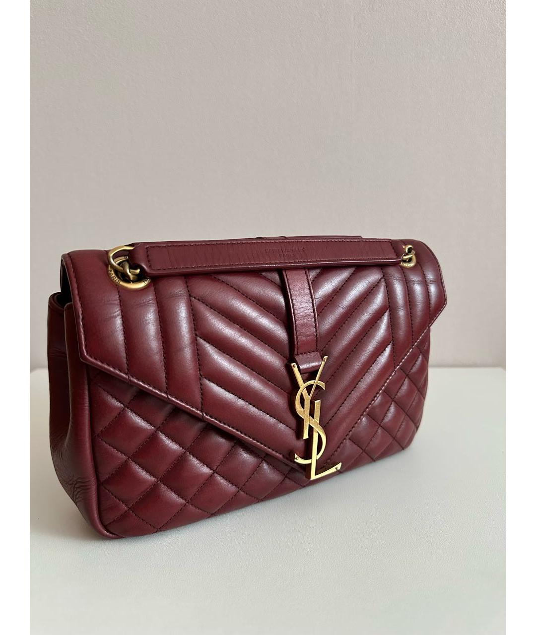 SAINT LAURENT Бордовая кожаная сумка через плечо, фото 2
